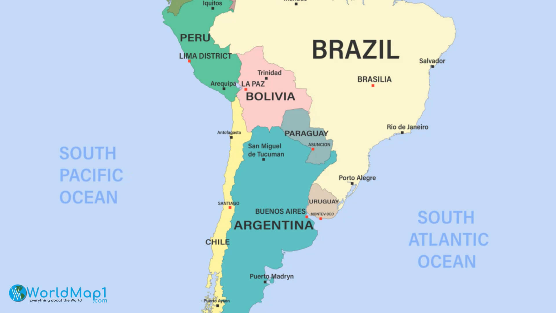 South America and Oceans Map
